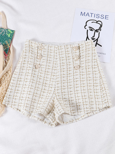 LY VAREY LIN Nauji pavasario rudens šortai su dviguba krūtine, moteriški tvidiniai šortai Retro aukšto juosmens moteriški madingi juodi šortai