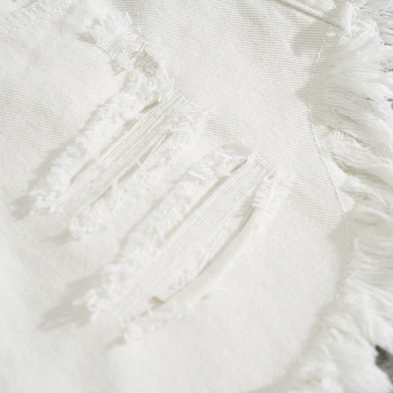 CamKemsey Letné biele džínsové šortky Dámske módne roztrhané diery manžetové strapce ležérne vysoké pásové čierne džínsy sexi šortky