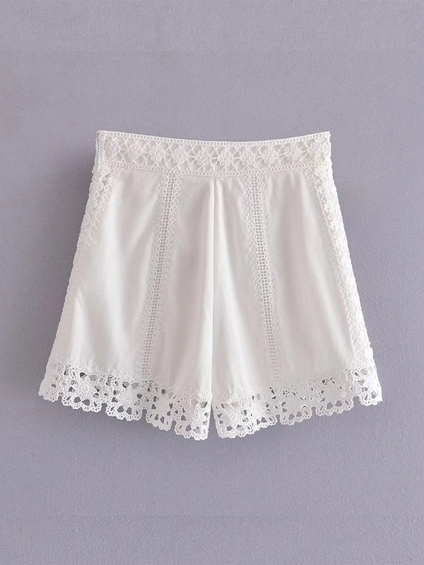 PB&ZA4786053 Moterys, 2022 m. Naujos mados nėrimo sujungimas Šortai Vintažiniai aukšto juosmens šortai Moteriškos trumpos kelnės Mujer 4786/053