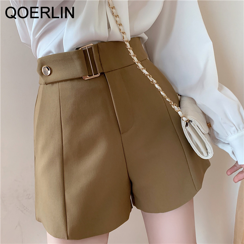 QOERLIN tavaszi új bő öltöny nadrág női széles szárú nadrág rövidnadrág lány magas derekú női csizma rövidnadrág fekete magas derekú zseb