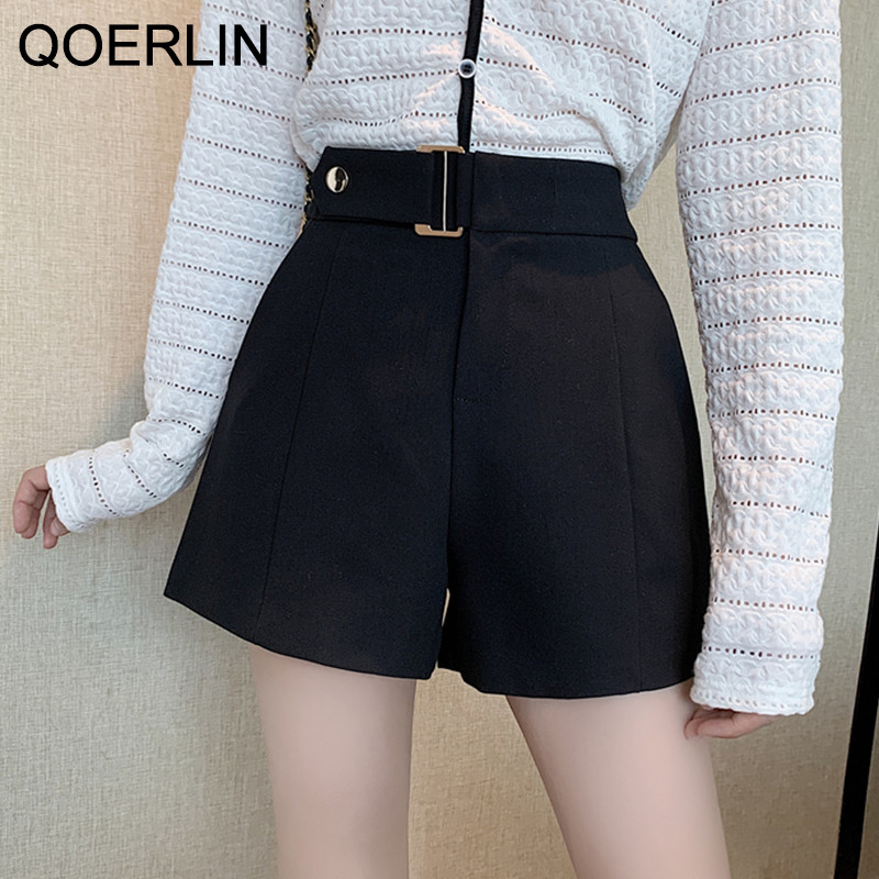 QOERLIN tavaszi új bő öltöny nadrág női széles szárú nadrág rövidnadrág lány magas derekú női csizma rövidnadrág fekete magas derekú zseb