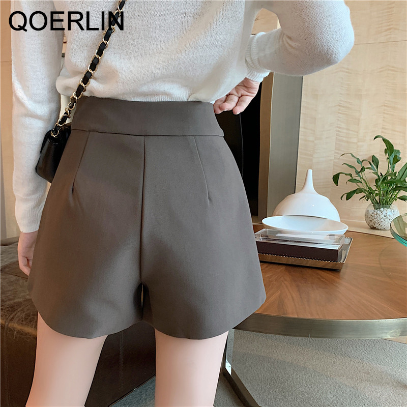 QOERLIN tavaszi új bő öltöny nadrág női széles szárú nadrág rövidnadrág lány magas derekú női csizma rövidnadrág fekete magas derekú zseb