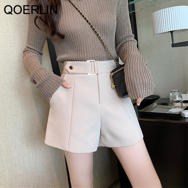 QOERLIN tavaszi új bő öltöny nadrág női széles szárú nadrág rövidnadrág lány magas derekú női csizma rövidnadrág fekete magas derekú zseb