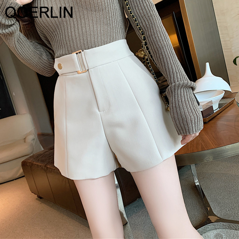 QOERLIN tavaszi új bő öltöny nadrág női széles szárú nadrág rövidnadrág lány magas derekú női csizma rövidnadrág fekete magas derekú zseb