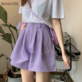 Sieviešu šorti vasaras vienkāršāki, vienkārši jauni, eleganti pieguļoši dāma brīvi ikdienišķa vintage mīksta, moderna apģērba ikdienas korejiešu stila krokas