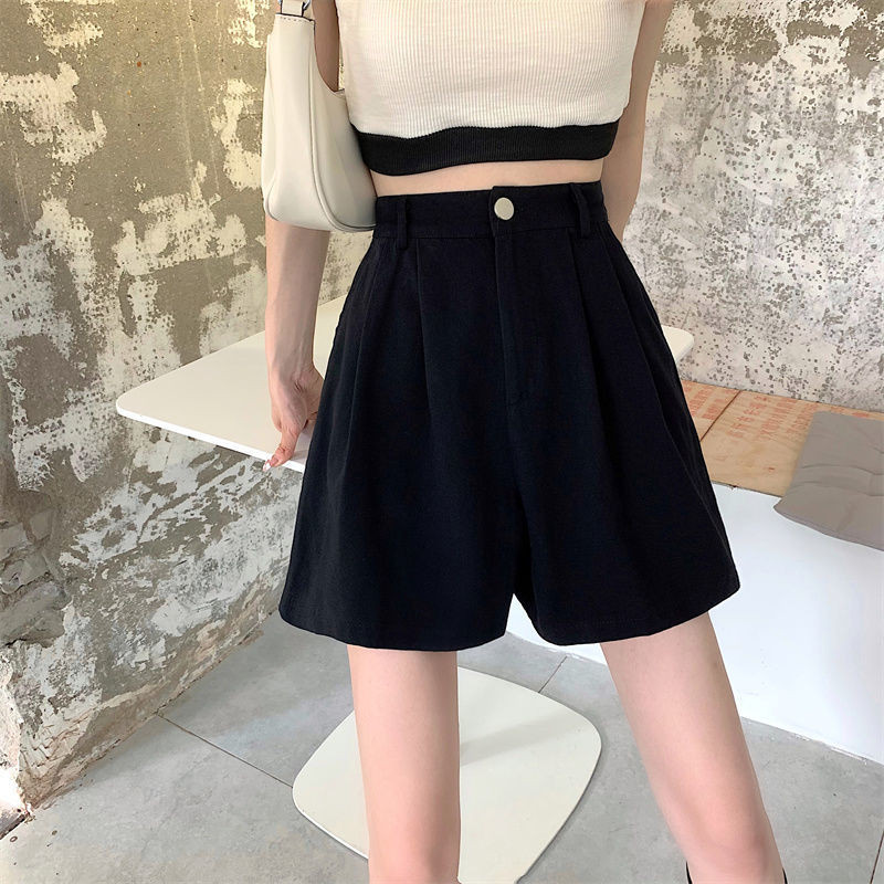 Lühikesed püksid Naiste suvised Solid Lihtsad Uus Chic Fit Lady Vaba vaba vabaaja Vintage Pehme Täiuslik Trendikas Riietus Igapäevased Korea stiilis Voldid