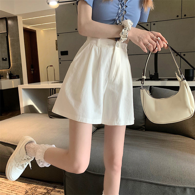 Lühikesed püksid Naiste suvised Solid Lihtsad Uus Chic Fit Lady Vaba vaba vabaaja Vintage Pehme Täiuslik Trendikas Riietus Igapäevased Korea stiilis Voldid