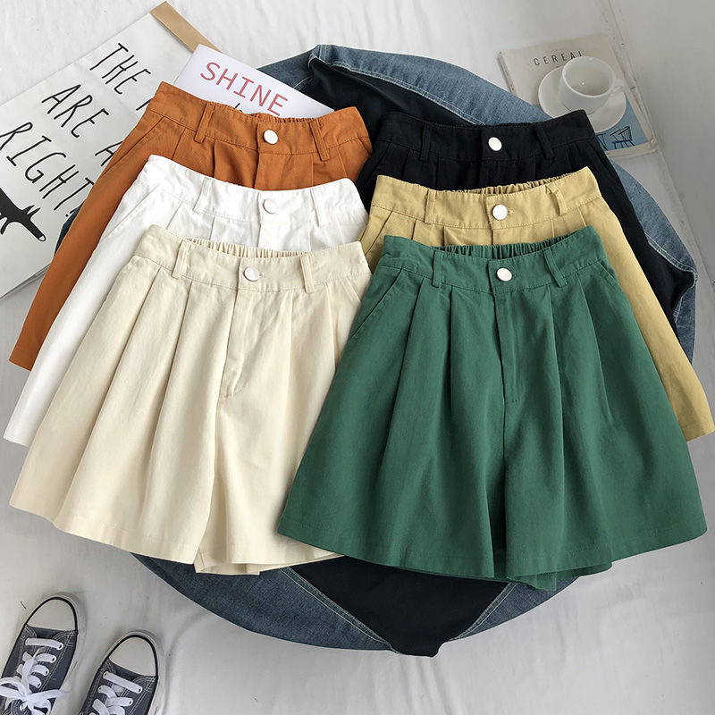 Lühikesed püksid Naiste suvised Solid Lihtsad Uus Chic Fit Lady Vaba vaba vabaaja Vintage Pehme Täiuslik Trendikas Riietus Igapäevased Korea stiilis Voldid