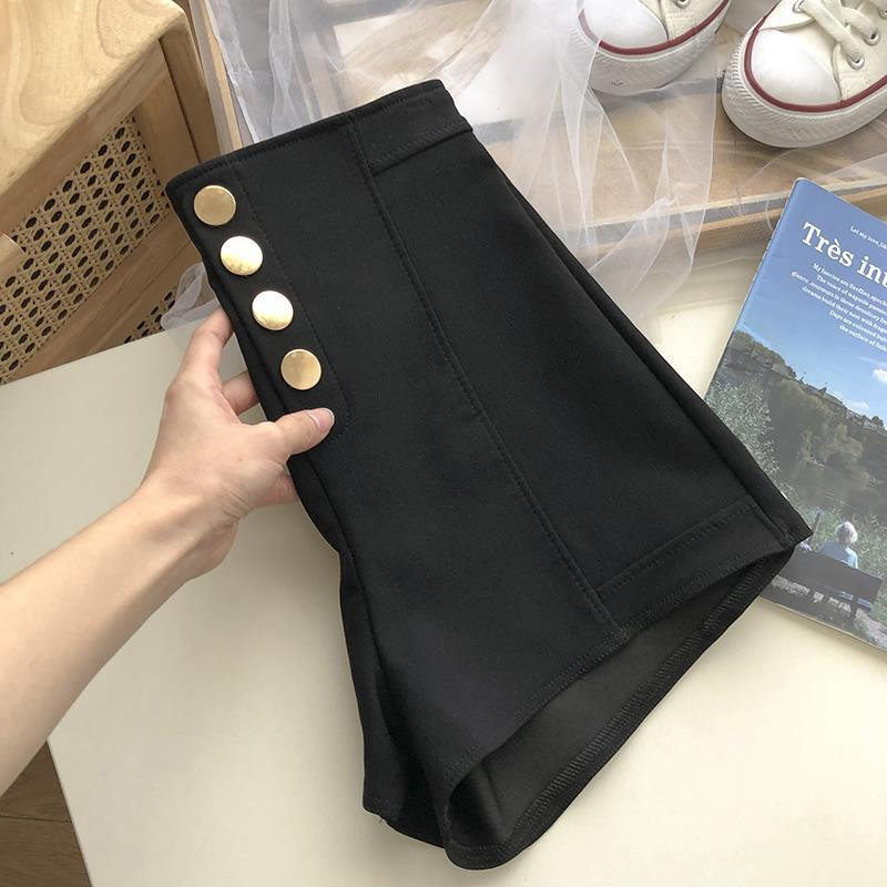 Koreai divat, magas derekú gombos, alkalmi rövidnadrág, női 2022 nyár, új irodai hölgy, elegáns ingázás, masszív, széles szárú rövidnadrág