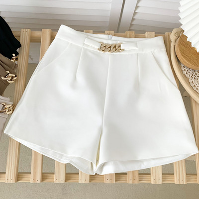 2022 m. Nauja vasaros mada Visiškai tinka vienspalviai šortai metalinė grandinėlė aukštu juosmeniu plonas kostiumas šortai laisvalaikio plačios kojos šortai