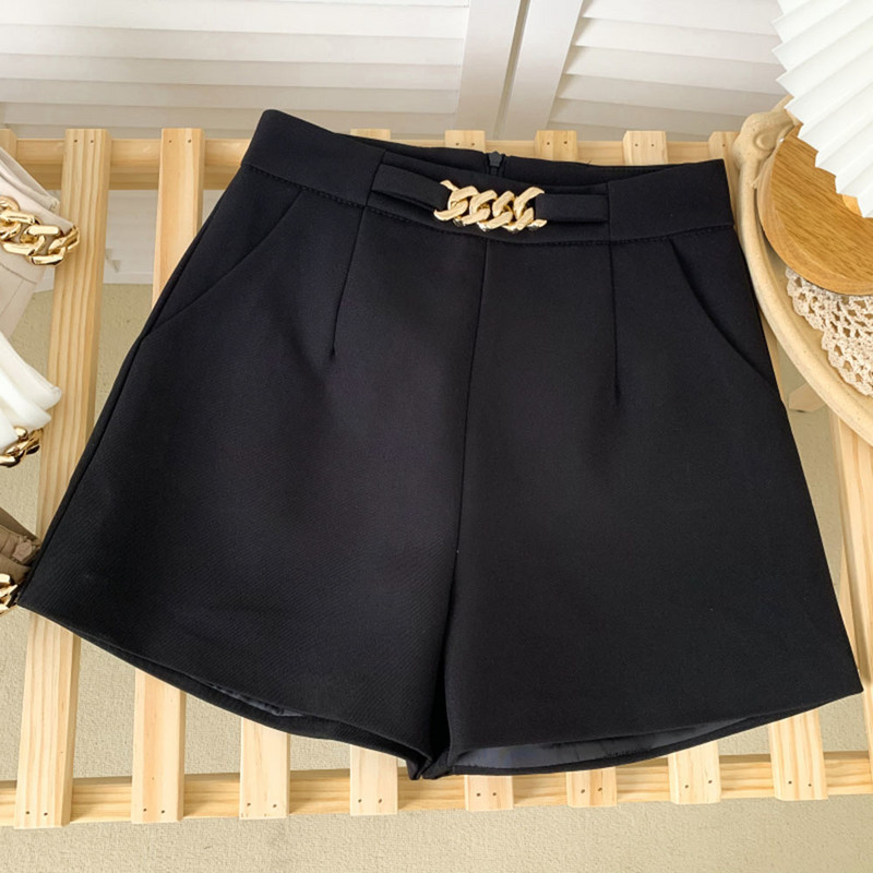 2022 m. Nauja vasaros mada Visiškai tinka vienspalviai šortai metalinė grandinėlė aukštu juosmeniu plonas kostiumas šortai laisvalaikio plačios kojos šortai