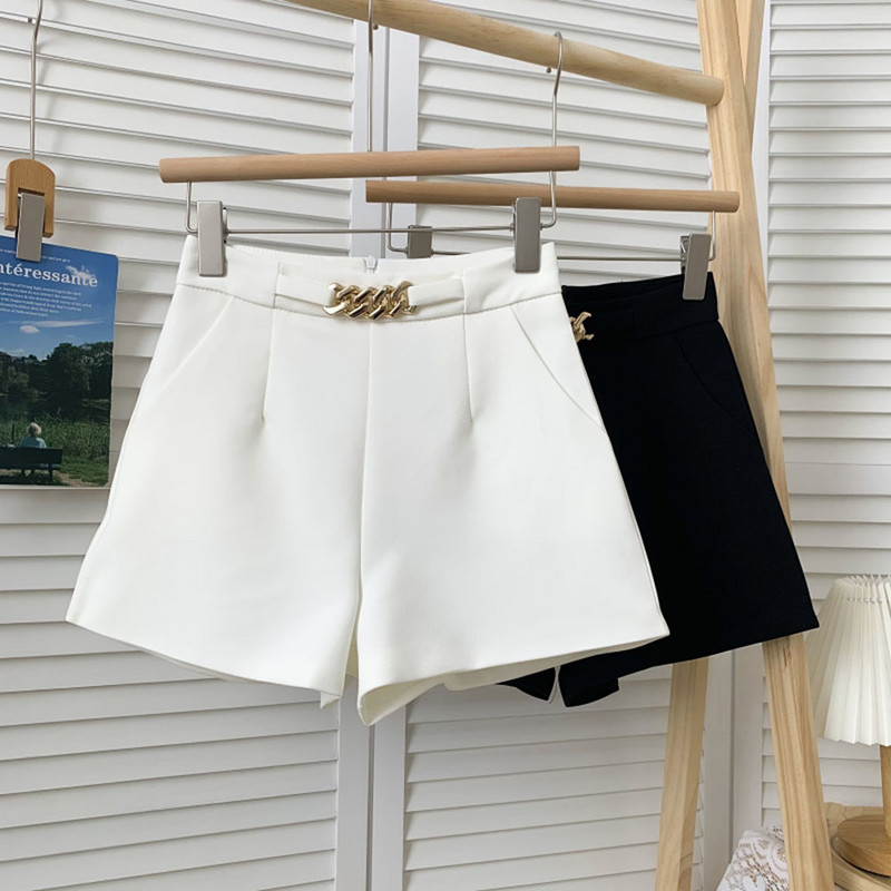 2022 m. Nauja vasaros mada Visiškai tinka vienspalviai šortai metalinė grandinėlė aukštu juosmeniu plonas kostiumas šortai laisvalaikio plačios kojos šortai