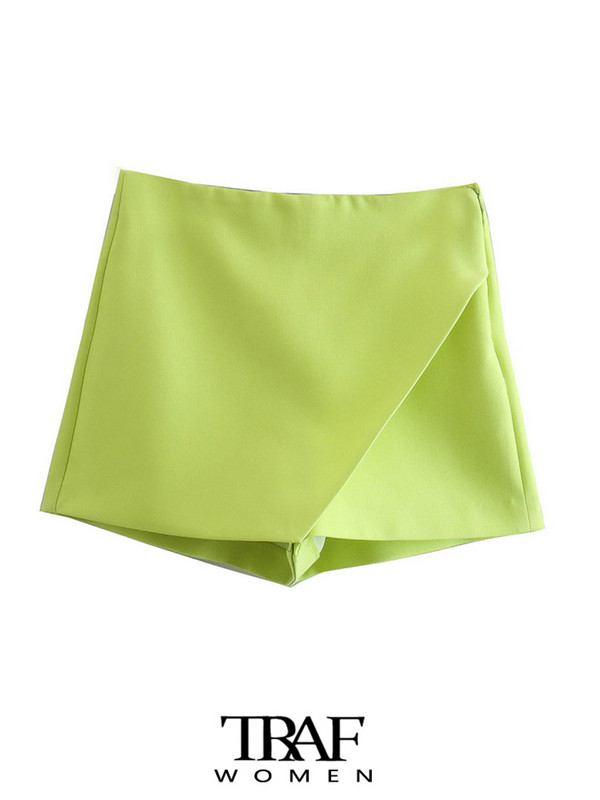 TRAF Női divat Aszimmetrikus rövidnadrágok Szoknyák Vintage magas derekú cipzár Női Skort Mujer