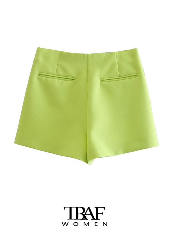 TRAF Női divat Aszimmetrikus rövidnadrágok Szoknyák Vintage magas derekú cipzár Női Skort Mujer