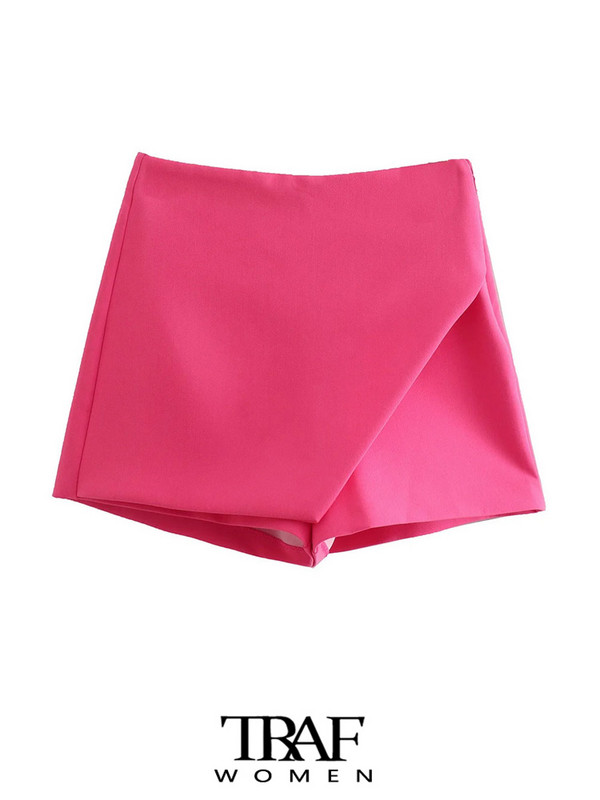 TRAF Női divat Aszimmetrikus rövidnadrágok Szoknyák Vintage magas derekú cipzár Női Skort Mujer