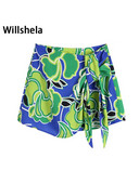 Willshela Moterų mados su mazgu margintu šone užtrauktuku Mini sijonai Šortai Vintažiniai aukštu juosmeniu Moteriški Prašmatnūs moteriški laisvalaikio šortai
