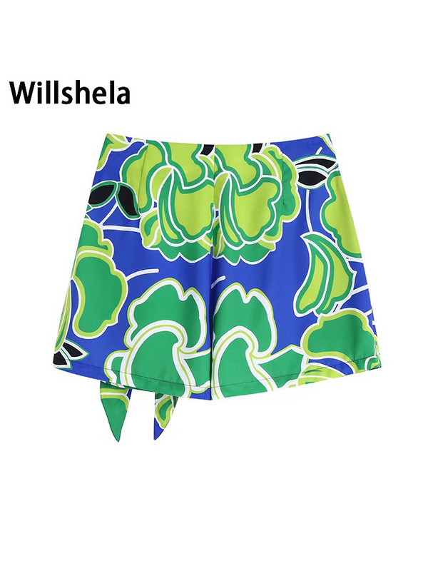 Willshela Moterų mados su mazgu margintu šone užtrauktuku Mini sijonai Šortai Vintažiniai aukštu juosmeniu Moteriški Prašmatnūs moteriški laisvalaikio šortai