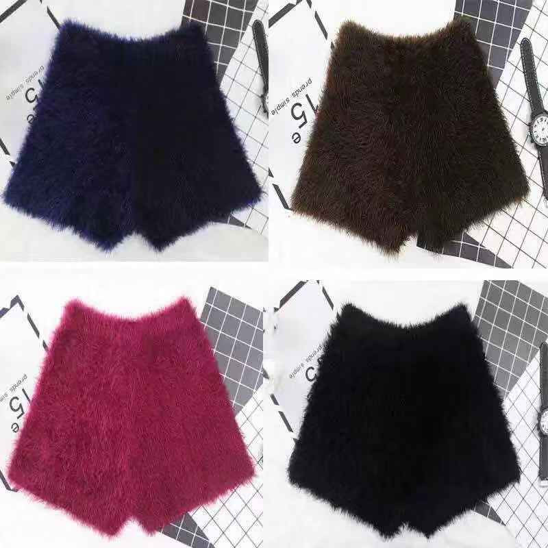 Tavasz és tél női vastag mohair szőrme rövidnadrág magas derekú sztreccs kötött csizma vastag szőrme meleg rövid nadrág