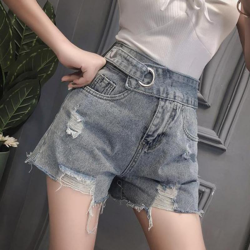 2021 m. „Super Hot Jeans“ moteriški vasarai, naujos korėjietiškos mados universalus lankelis su aukštu juosmeniu perforuoti šortai kelnės, madingi moteriški trumpi