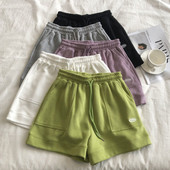 Egyszínű rövidnadrág női magas derekú feszes sport bő koreai változat hétköznapi, széles szárú női rövidnadrág nyári molett