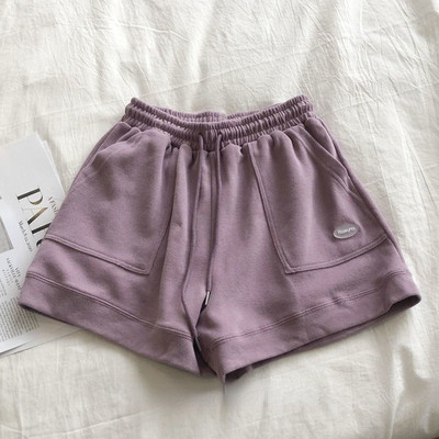 Egyszínű rövidnadrág női magas derekú feszes sport bő koreai változat hétköznapi, széles szárú női rövidnadrág nyári molett