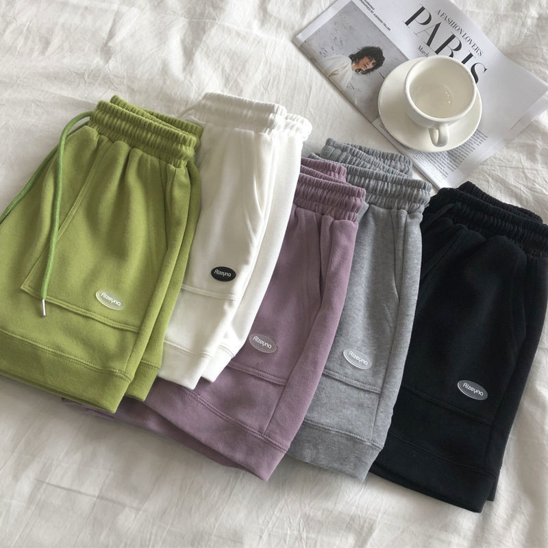 Egyszínű rövidnadrág női magas derekú feszes sport bő koreai változat hétköznapi, széles szárú női rövidnadrág nyári molett