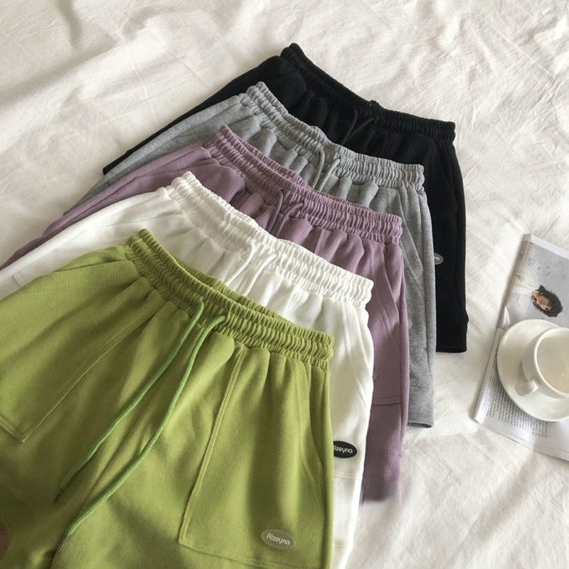 Egyszínű rövidnadrág női magas derekú feszes sport bő koreai változat hétköznapi, széles szárú női rövidnadrág nyári molett