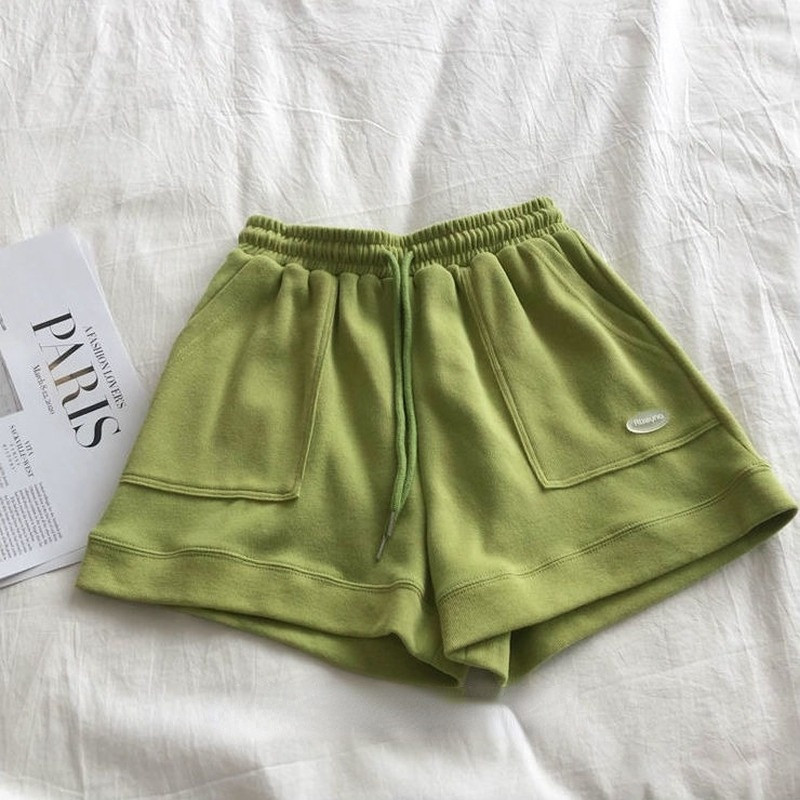 Egyszínű rövidnadrág női magas derekú feszes sport bő koreai változat hétköznapi, széles szárú női rövidnadrág nyári molett
