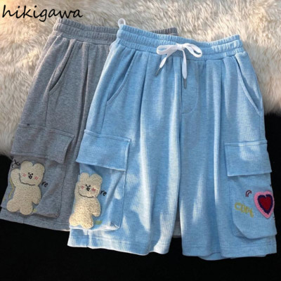 Hikigawa Japonija Mieli drabužiai Šortai Harajuku Laisvos moteriškos trumpos kelnės Bear Animacinis siuvinėjimas Pantalon Mujer mados Kawaii kelnės
