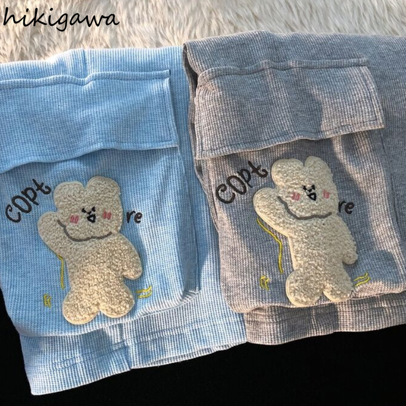 Hikigawa Jaapan Armsad riided Lühikesed püksid Harajuku lahtised naiste lühikesed püksid karu Multikad Tikand Pantalon Mujer mood Kawaii püksid