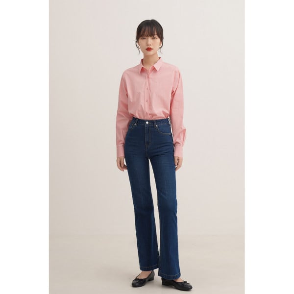 Laisvalaikiai moteriški marškiniai klasikine apykakle – rožinės spalvos