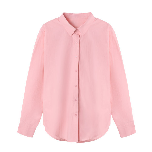 Laisvalaikiai moteriški marškiniai klasikine apykakle – rožinės spalvos
