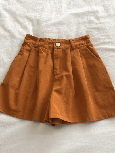 Moteriški vasariniai šortai pusiau elastingu juosmeniu, laisvalaikio aukštu juosmeniu madingi šortai vienspalviai, laisvi sportiniai medvilniniai šortai, moteriški