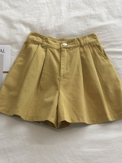 Moteriški vasariniai šortai pusiau elastingu juosmeniu, laisvalaikio aukštu juosmeniu madingi šortai vienspalviai, laisvi sportiniai medvilniniai šortai, moteriški