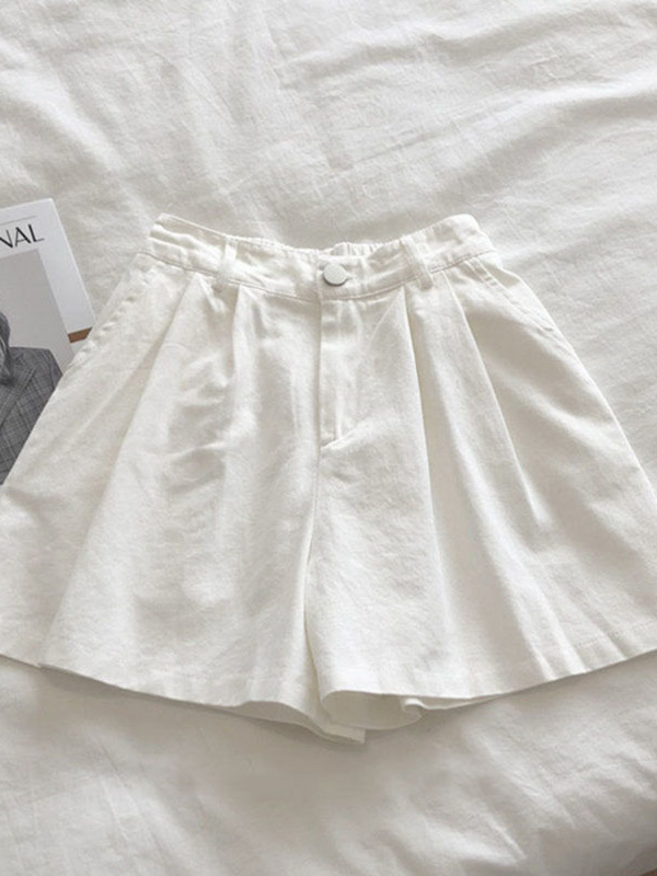 Moteriški vasariniai šortai pusiau elastingu juosmeniu, laisvalaikio aukštu juosmeniu madingi šortai vienspalviai, laisvi sportiniai medvilniniai šortai, moteriški