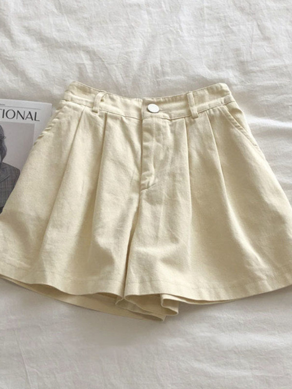 Moteriški vasariniai šortai pusiau elastingu juosmeniu, laisvalaikio aukštu juosmeniu madingi šortai vienspalviai, laisvi sportiniai medvilniniai šortai, moteriški