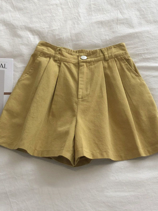 Moteriški vasariniai šortai pusiau elastingu juosmeniu, laisvalaikio aukštu juosmeniu madingi šortai vienspalviai, laisvi sportiniai medvilniniai šortai, moteriški