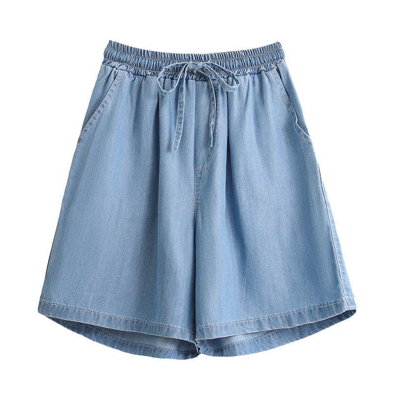 Magas derekú rövidnadrág nyári új vékony jégselyem alkalmi rövidnadrág tömör elasztikus derékrész Öt bő, széles lábak Hot Pants Oversize rövidnadrág