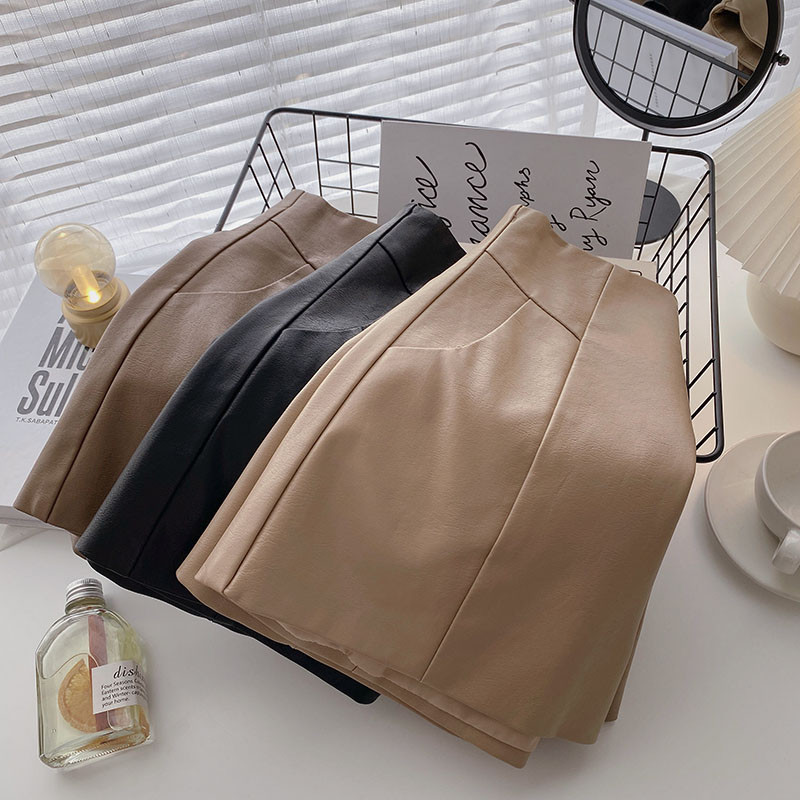 KUSAHIKI Pu rövidnadrágok női elegáns, magas derekú alsó koreai 2021 őszi bőr széles lábú rövid Feminimos 6L537