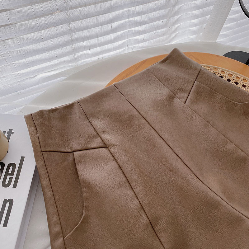KUSAHIKI Pu rövidnadrágok női elegáns, magas derekú alsó koreai 2021 őszi bőr széles lábú rövid Feminimos 6L537