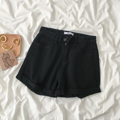 Naiste lühikesed püksid, lõdvad, kõrge vöökohaga, soliidne nööp Korea stiilis retro trendikas, igati sobilik õpilastele igapäevane naiste stiilne suvi