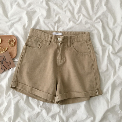 Naiste lühikesed püksid, lõdvad, kõrge vöökohaga, soliidne nööp Korea stiilis retro trendikas, igati sobilik õpilastele igapäevane naiste stiilne suvi