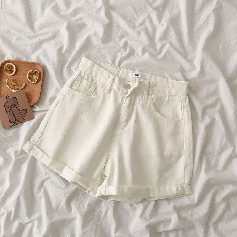 Naiste lühikesed püksid, lõdvad, kõrge vöökohaga, soliidne nööp Korea stiilis retro trendikas, igati sobilik õpilastele igapäevane naiste stiilne suvi
