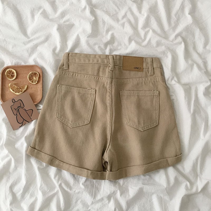 Naiste lühikesed püksid, lõdvad, kõrge vöökohaga, soliidne nööp Korea stiilis retro trendikas, igati sobilik õpilastele igapäevane naiste stiilne suvi