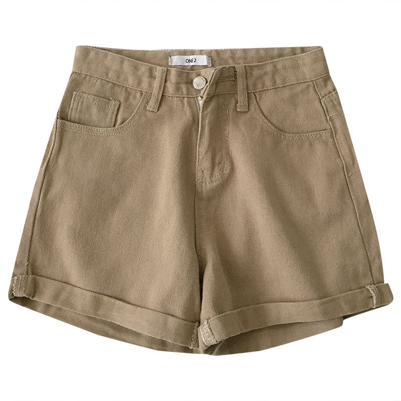 Naiste lühikesed püksid, lõdvad, kõrge vöökohaga, soliidne nööp Korea stiilis retro trendikas, igati sobilik õpilastele igapäevane naiste stiilne suvi