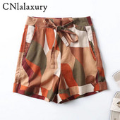 CNlaxury Summer Woman új, vintage nyomtatású magas derekú rövidnadrág vászonkeverék Frenulum szabadidő zseb rövidnadrág női elegáns alsó