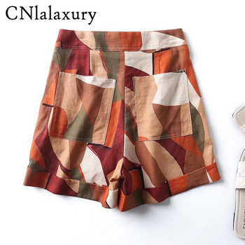 CNlalaxury Summer Woman Νέα vintage εκτύπωση Σορτς ψηλόμεσο λινό μείγμα Frenulum Leisure τσεπάκι γυναικείο σορτσάκι