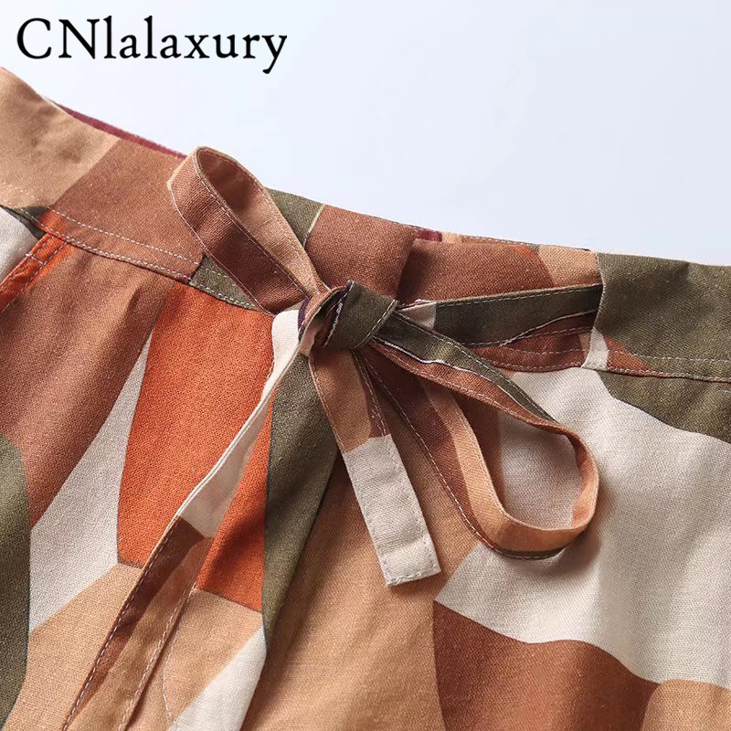 CNlaxury Summer Woman új, vintage nyomtatású magas derekú rövidnadrág vászonkeverék Frenulum szabadidő zseb rövidnadrág női elegáns alsó