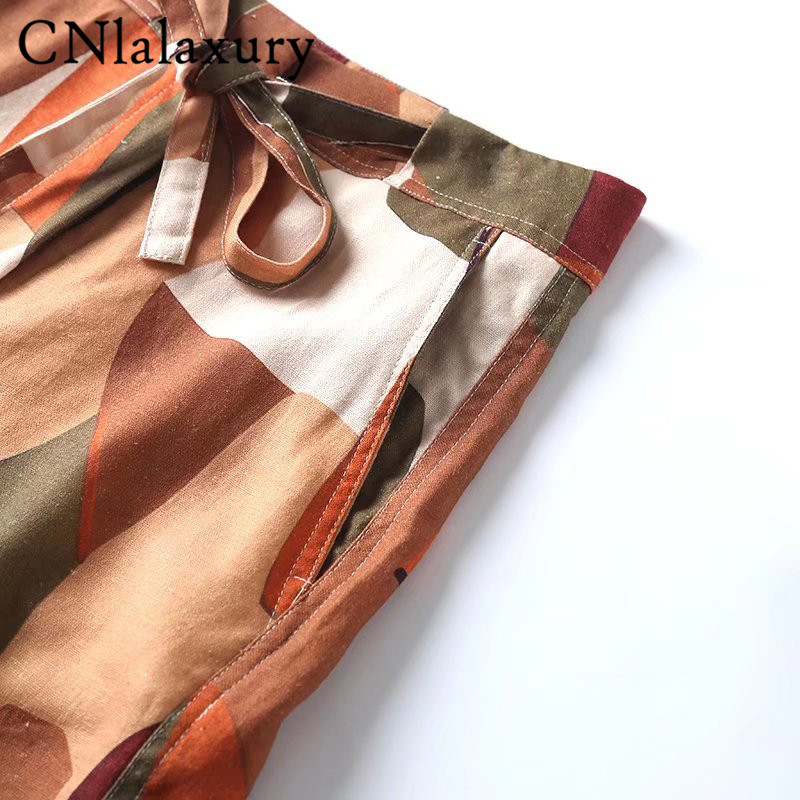 CNlaxury Summer Woman új, vintage nyomtatású magas derekú rövidnadrág vászonkeverék Frenulum szabadidő zseb rövidnadrág női elegáns alsó