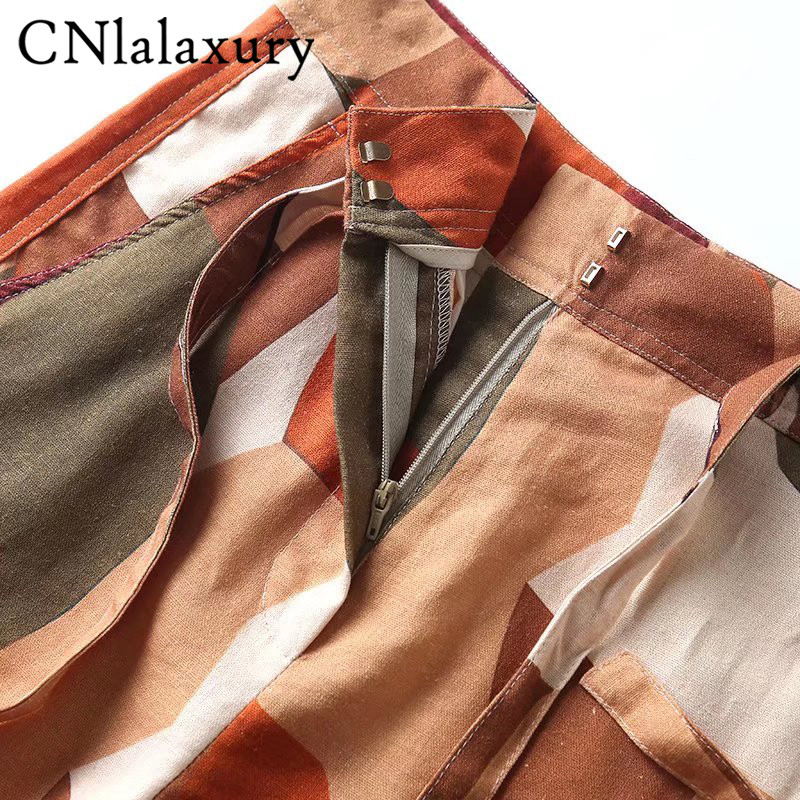 CNlaxury Summer Woman új, vintage nyomtatású magas derekú rövidnadrág vászonkeverék Frenulum szabadidő zseb rövidnadrág női elegáns alsó